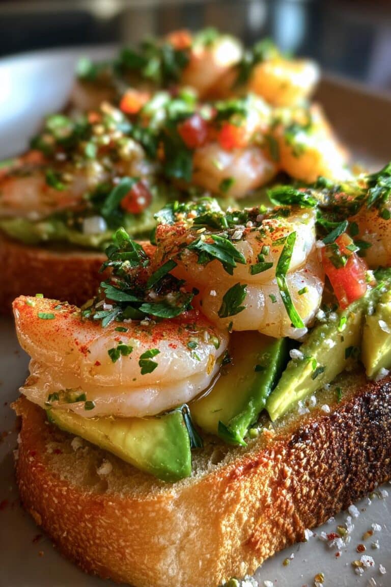 Bruschetta avocat-crevettes