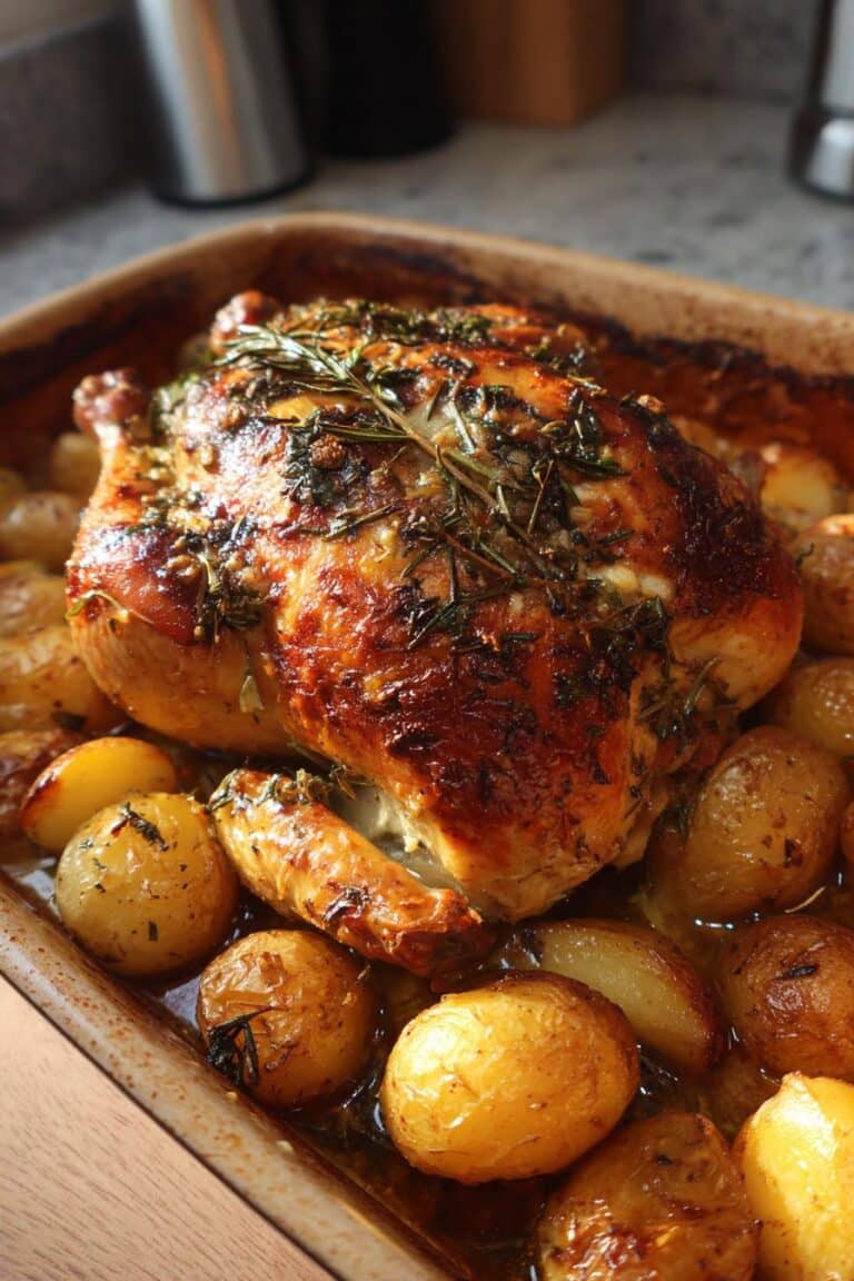Poulet rôti aux herbes et pommes grenaille